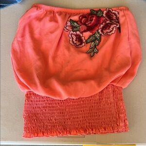 Floral Embroidered Coral tube top. Size S